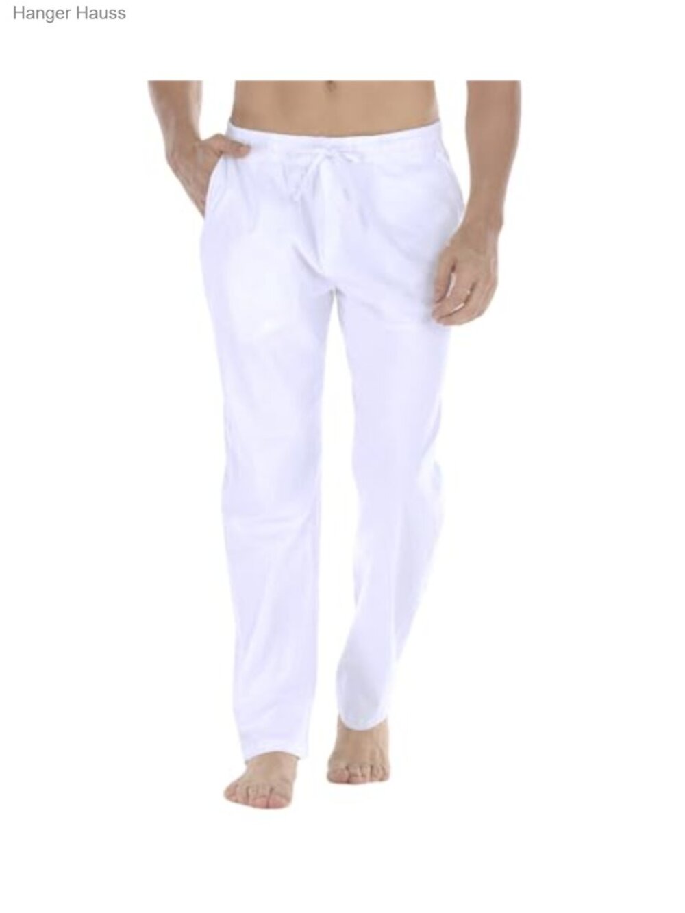 Mens Loose Fit Cotton Linen Pants Drawstring Waist Casual Summer Beach